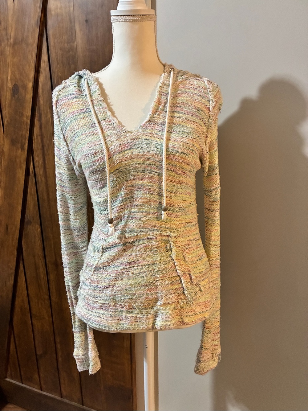 Vintage Havana Women's Bohemian Knit Hoodie Multicolor Space Dye Knit Pullover M